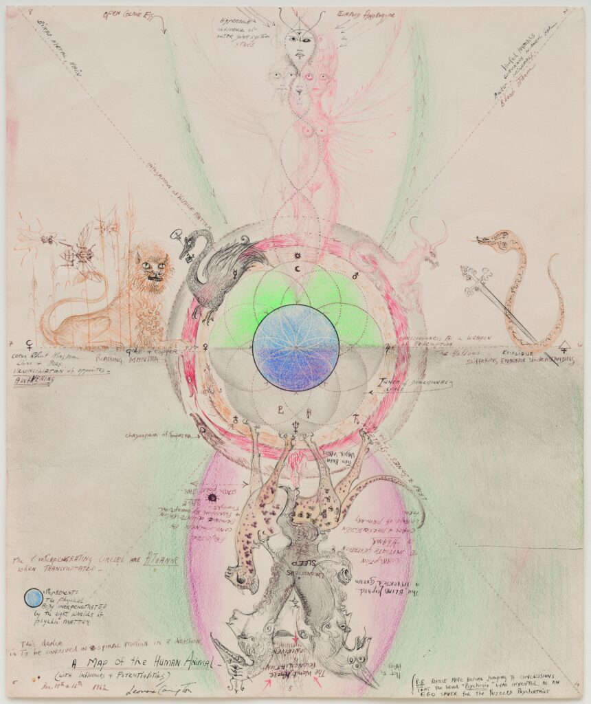 Leonora Carrington, A Map of the Human Animal, 1962, Collection of Marguerite Steed Hoffman. Ph: Jeff McLane © Estate of Leonora Carrington, by SIAE 2025.